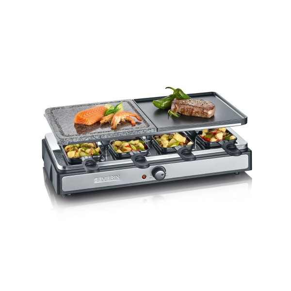 Gril/crépière/raclette et pierre de cuisson naturelle RG2344 inox/noir