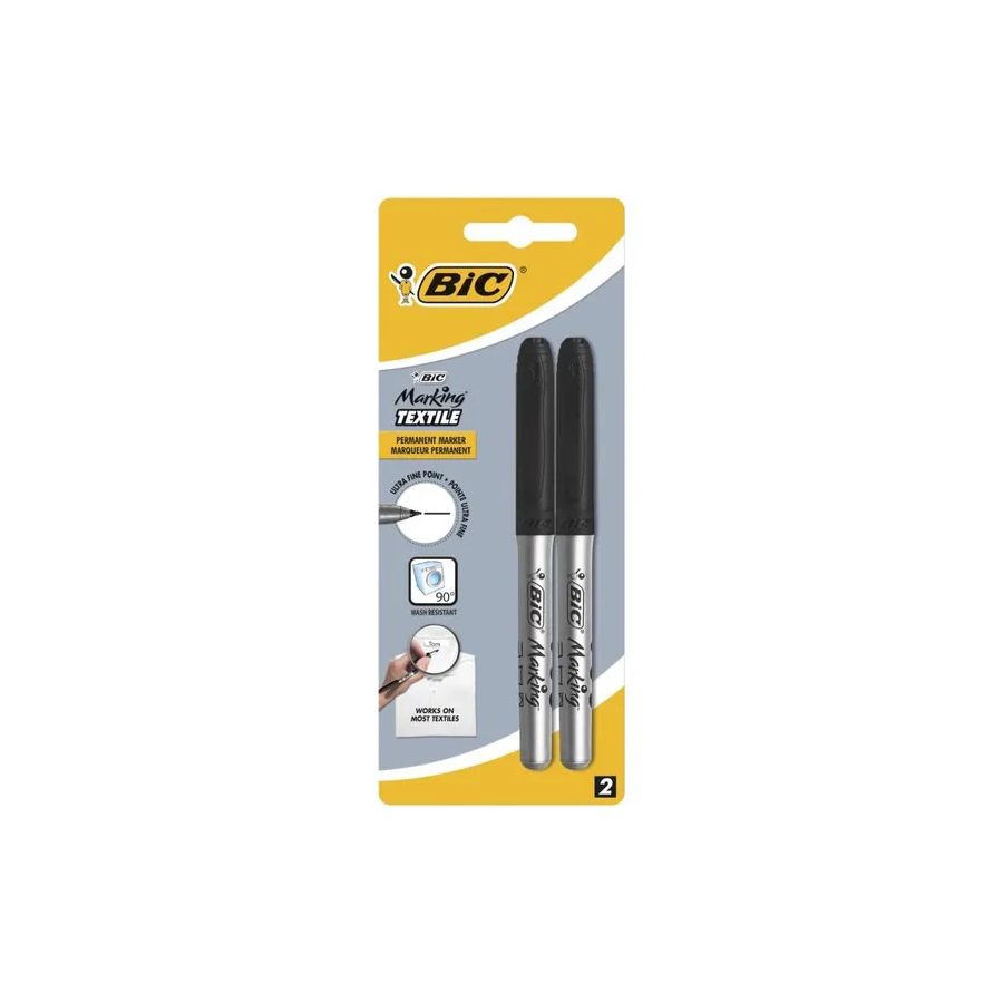 BIC Marking Texile Feutres Textiles Pointe Ultra Fine - Noir, Blister de 2