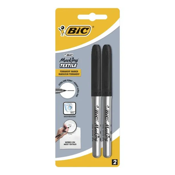 BIC Marking Texile Feutres Textiles Pointe Ultra Fine - Noir, Blister de 2