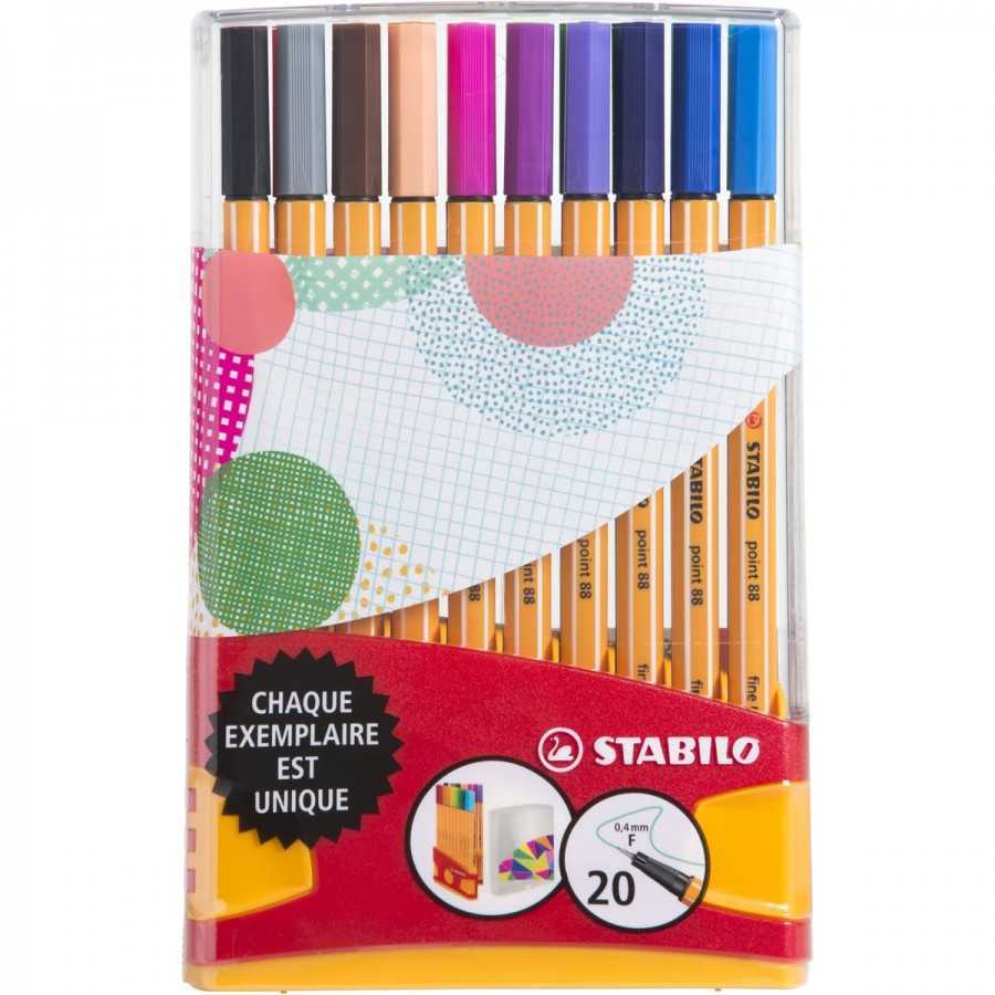 Stylo feutre pointe fine - STABILO Point 88 - Pochette x 20 stylos feutres  